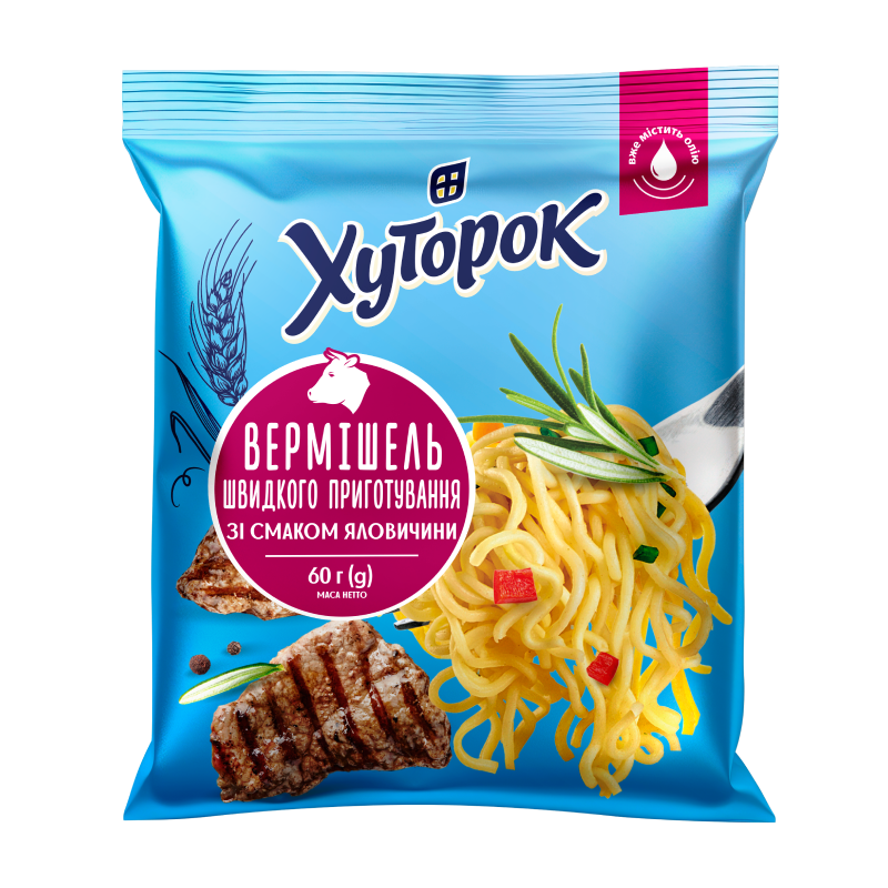 Вермішель швидкого приготування зі смаком яловичини, ТМ "Хуторок" 60г